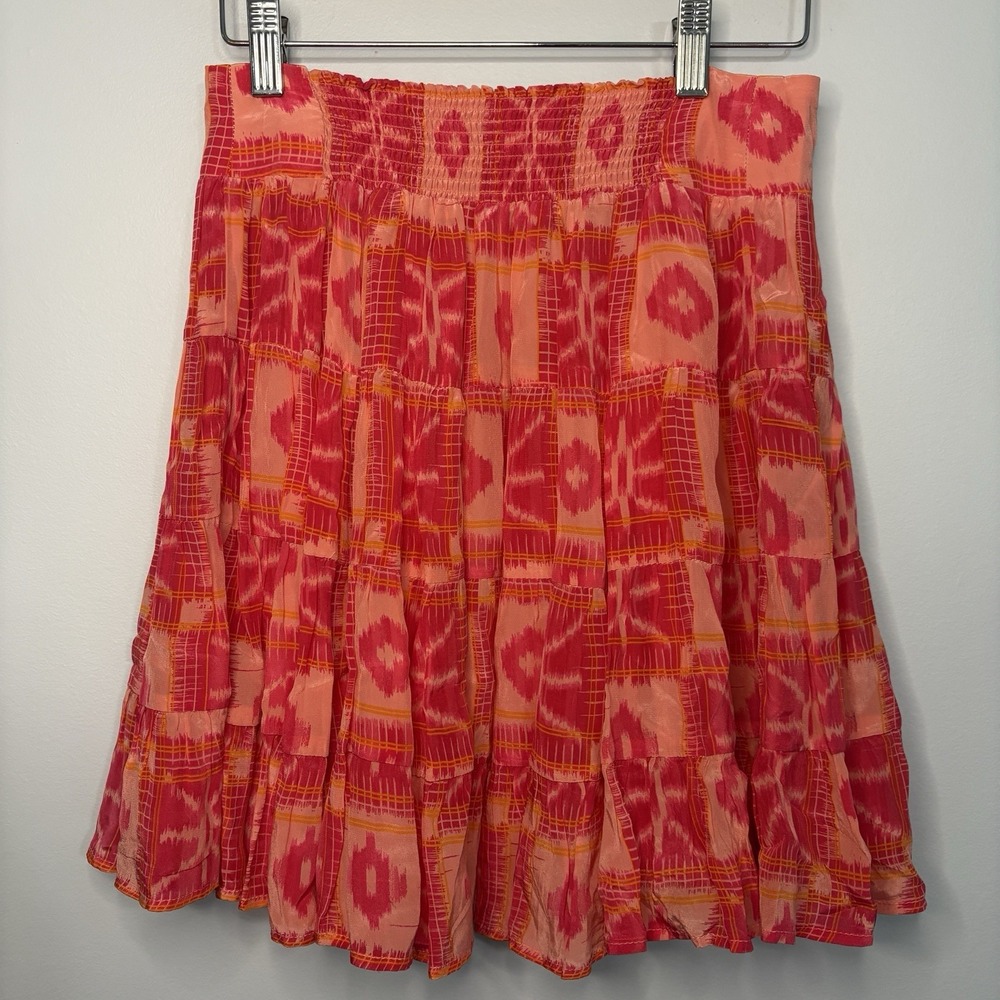 Anthropologie Danielle Duer Ella Skirt Tiered Pink Tangerine Lined XS Petite XSP - Picture 2 of 6